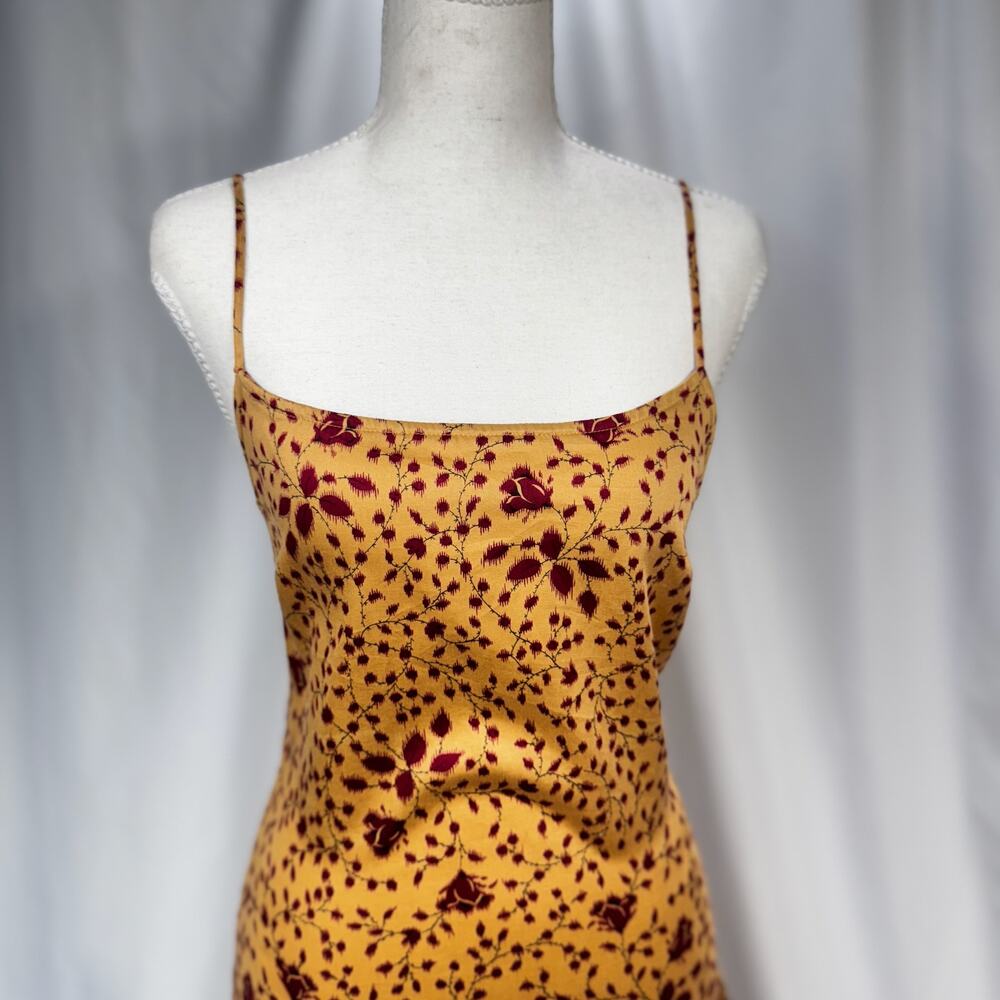 Sisley Italy Mini Slip Dress Yellow Red Floral 90s Y2K Euro Summer Romantic XS - Picture 7 of 16